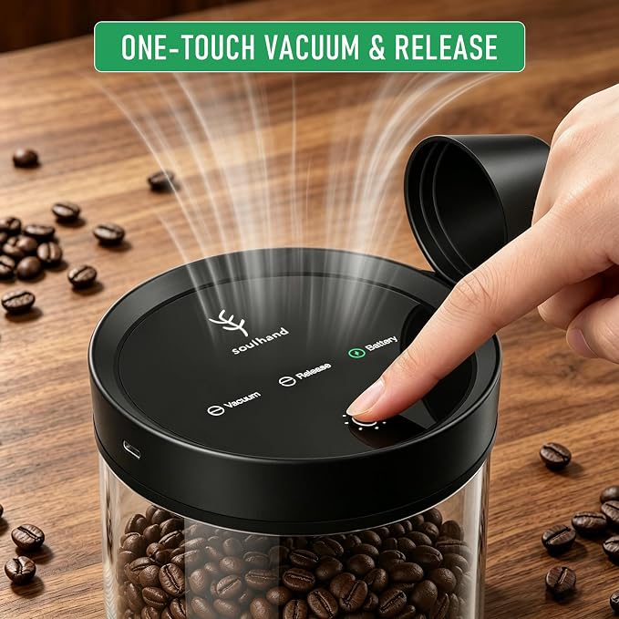 Vacuum Coffee Canister, 1.6L Electric Airtight Glass Storage Container | Auto - Image 3