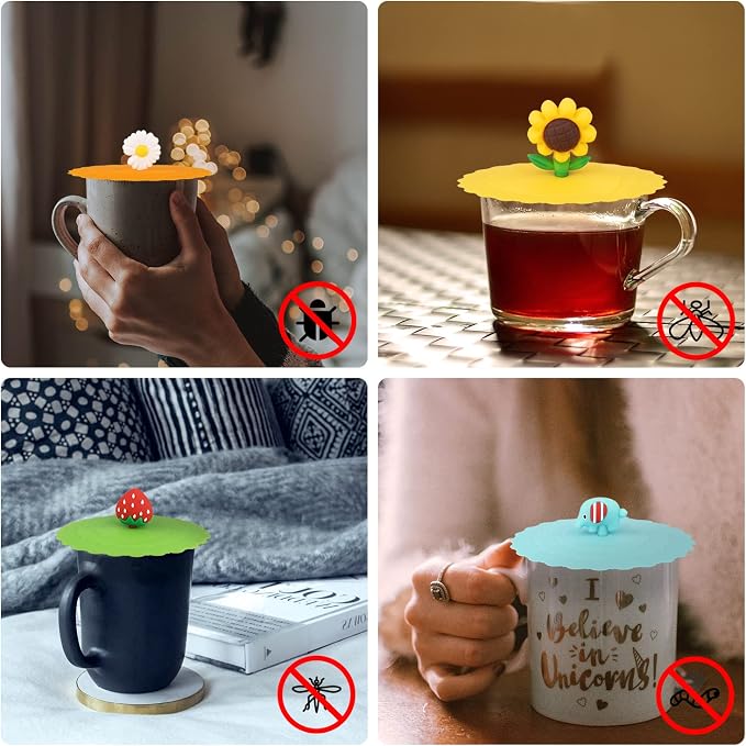 KINBOM 8pcs Silicone Cup Lids, Colorful Anti-Dust Mug Cover - Image 7