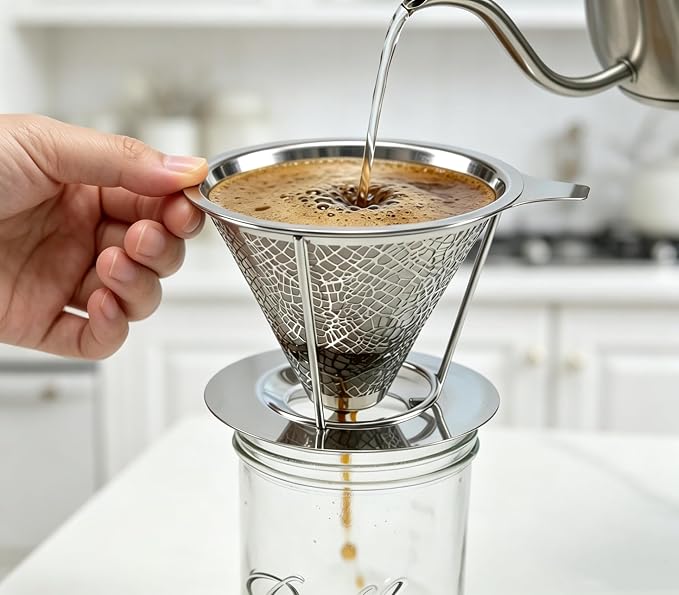 Mason Jar Pour Over Coffee Dripper, Stainless Steel Reusable Filter | Easy to - Image 5