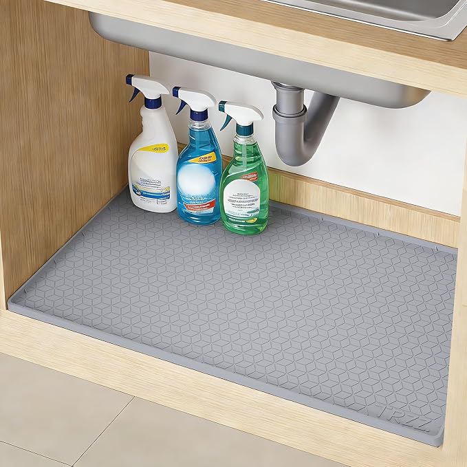 TRZZ Silicone Waterproof Under Sink Mat 34" x 22", Drip Tray and Cabinet Liner by TRZZ