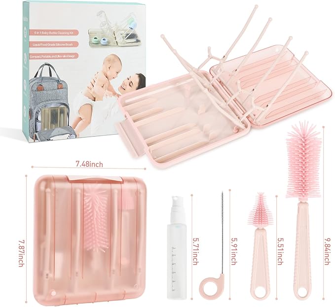 Baby Bottle Brush Set, 6-in-1 Travel Bottle Cleaner Kit - Image 2