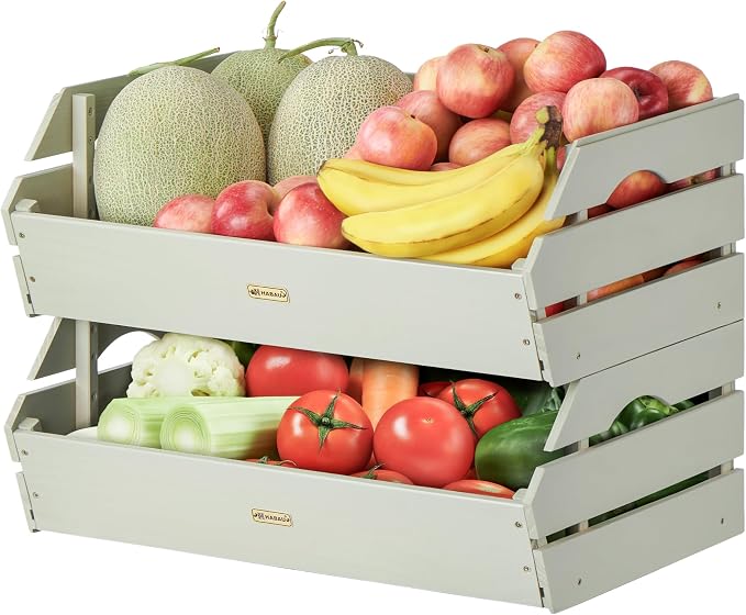 HABAU Set of 2 Large Rustic Wooden Crates, Stackable Storage Basket by HABAU