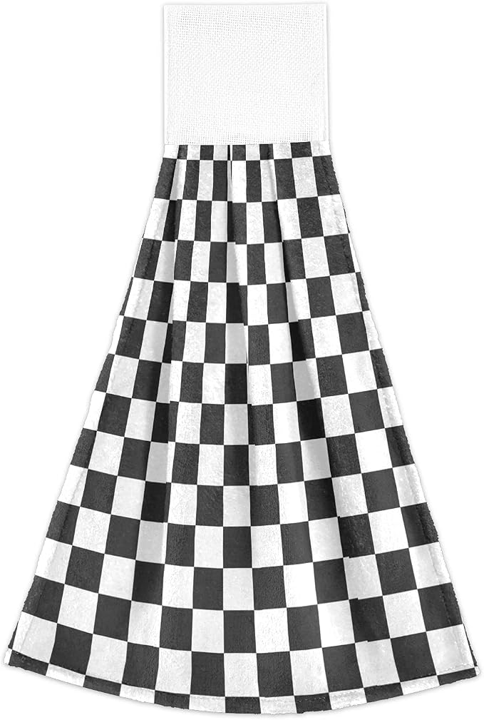 Dussdil Black White Checkered Kitchen Hanging Towel 14 x 18.2 Inch Plaid - Image 6