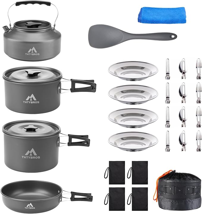27pcs Camping Cooking set for 2-4 People, Portable Cookware Set by THTYBROS
