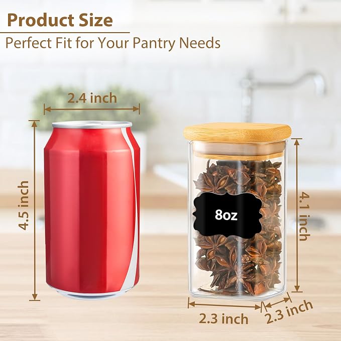 TBWIND 12 Pack 8 oz Square Glass Spice Jars - Image 3