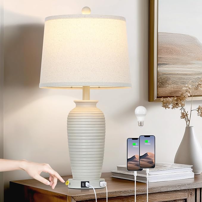 CINSARY 25" Vintage Farmhouse Jar Table Lamps, Single Rustic Bedside Lamp by CINSARYLAMPSTYLE