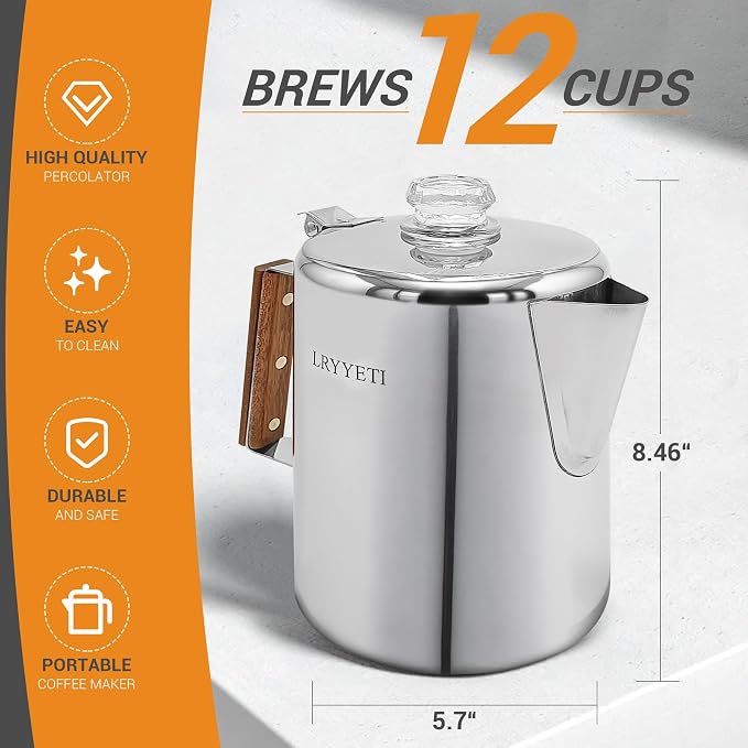 Percolator Coffee Pot Stainless Steel Camping Coffee Pot-NO Aluminum or Plastic - Image 3