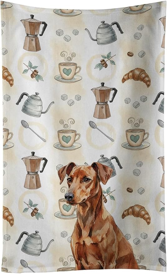 Caroline's Treasures Red German Pinscher Coffee Bar Kitchen Towel Velour Plush by CarolinesTreasures