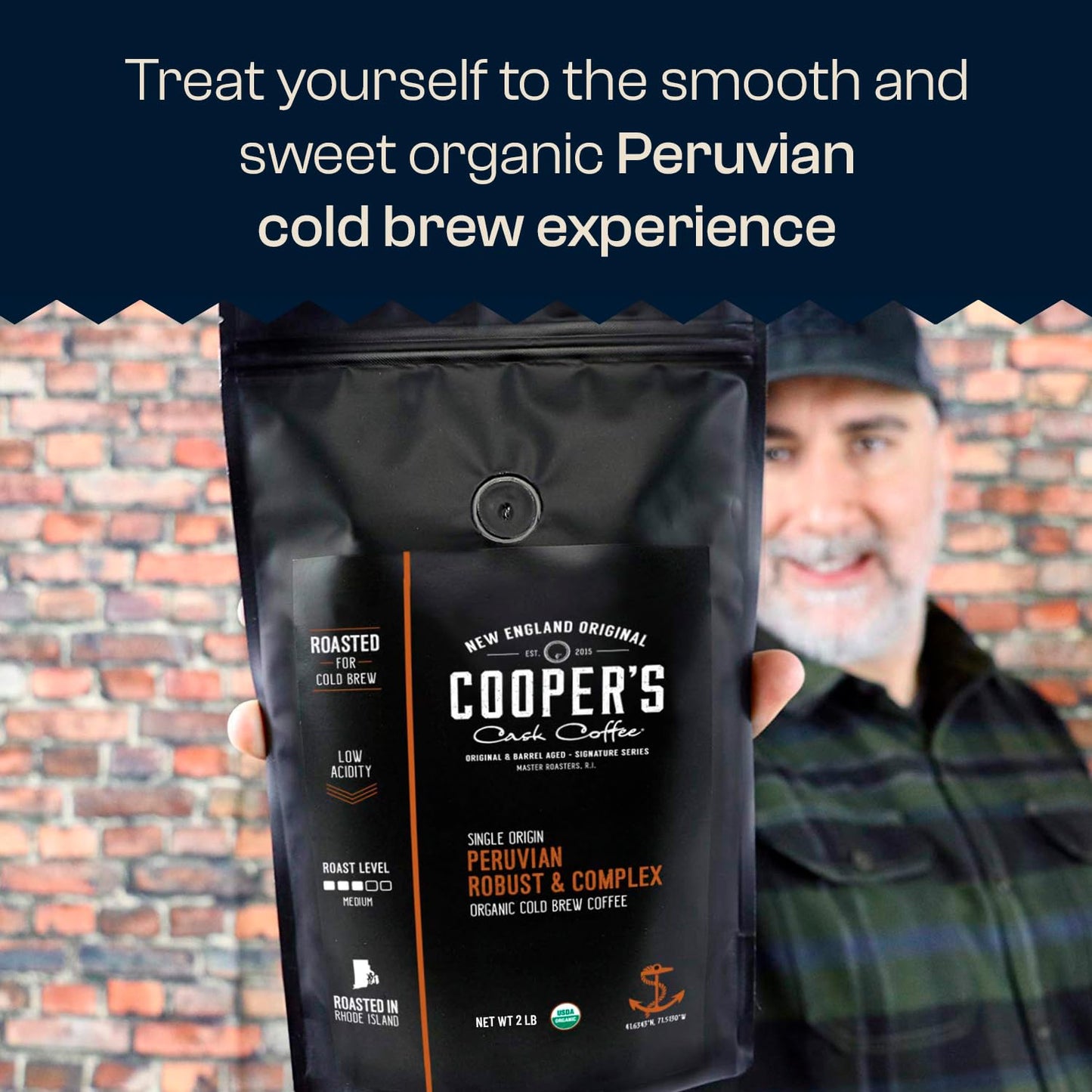 Organic Cold Brew Coffee Peru Reserve Single Origin Peruvian Coarsely Ground - 2 lb. Bag - Medium Roast