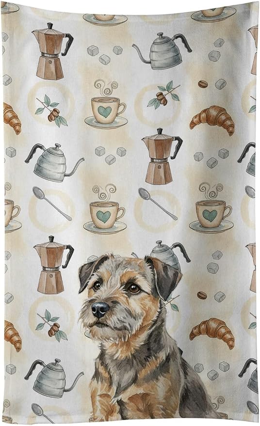 Caroline's Treasures Grizzle and Tan Border Terrier Coffee Bar Kitchen Towel by CarolinesTreasures