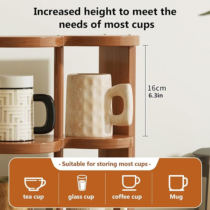 Wooden Coffee Mug Display Rack, Countertop Freestanding Grid Vintage Coffee Cup - Image 6