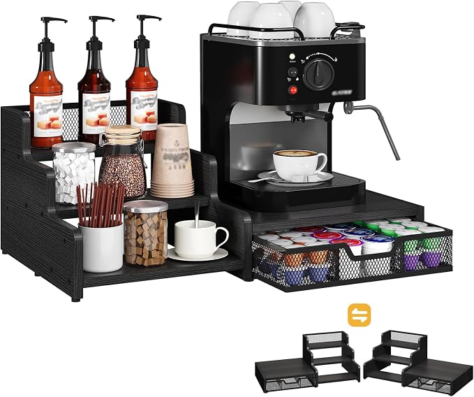 Coffee Station Organizer with K Cup Holder, 28 Pod Capacity, 3-Tier Syrup Rack by Bliesosfud