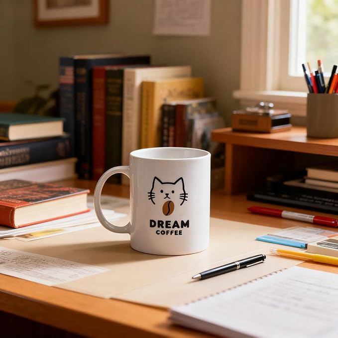 Coffee Mug Set of 2 Cute Cat and Dog Ceramic Coffee Mugs “Dream Coffee”Cute - Image 2