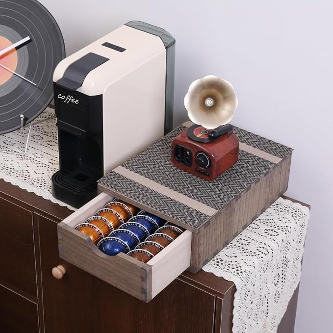 DDYURI Coffee Pod Holders 1-Layer 1-Drawer Dark Brown - Image 8