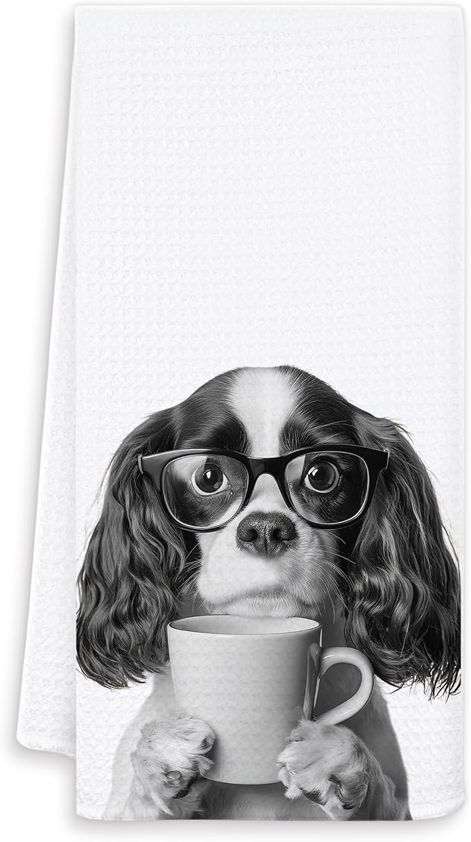 Funny Coffee Cavalier King Kitchen Towels, Cavalier King Charles Spaniel Gifts by Unknown
