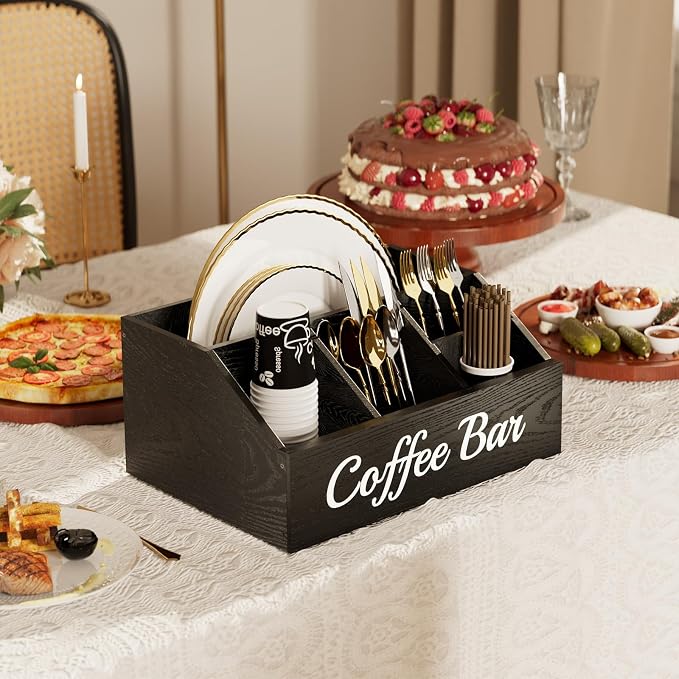 Coffee Station Organizer for Countertop – Wooden Coffee Bar Organizer - Image 5