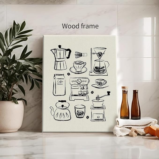 Wrapped Framed Modern Kitchen Wall Art 12x16 inch Black and White Minimalist - Image 3