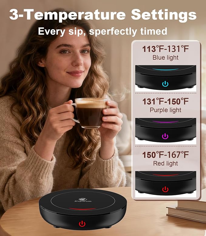 Kepwam Coffee Mug Warmer for Desk, 3-Temp Fast Heating Cup Warmer - Image 3