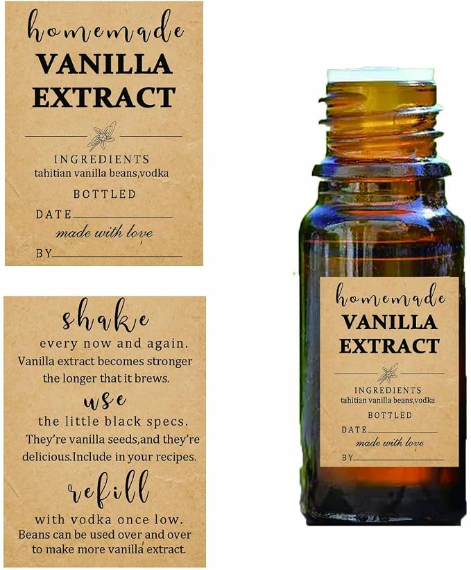 48 Pack Kraft Homemade Vanilla Extract Stickers 1.5×2 inch Square Personalized by Hodmopli