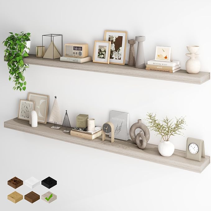 Fun Memories 72 Inch Floating Shelves, Wall Mounted Rustic Wood Floating Shelf by FunMemories