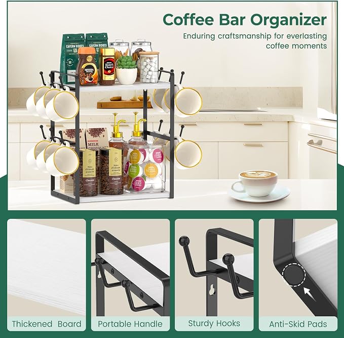 EsLuker.ly 2 Tier Coffee Mug Holder Station Bar Organizer Countertop, Mug Cup - Image 3
