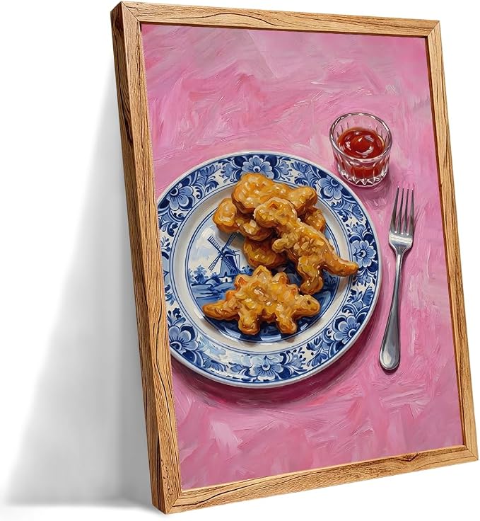Framed Funny Kitchen Wall Art 24x36 inch Dining Room Food Canvas Poster Dino by Unknown