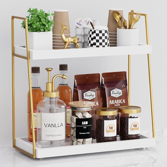 Coffee Bar Organizer for Countertop, 2 Tier Wooden Shelf for Coffeebar by Unknown