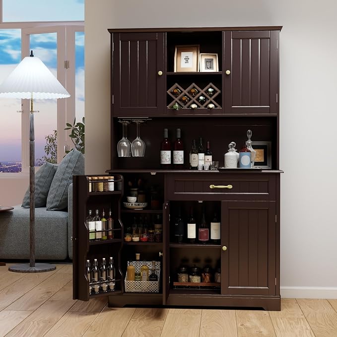 Gizoon Kitchen Hutch Cabinet Kitchen Hutch Storage Cabinet Tall Pantry Coffee - Image 4