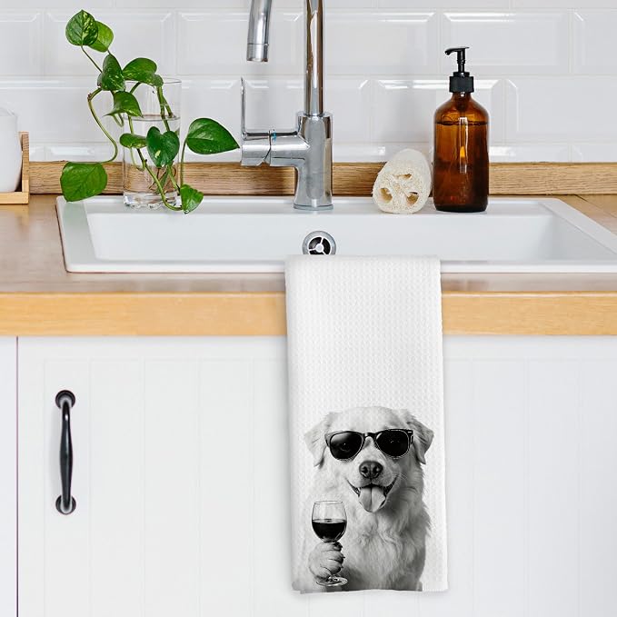 Funny Great Pyrenees Wine Bar Kitchen Dish Towels, Great Pyrenees Gifts - Image 3