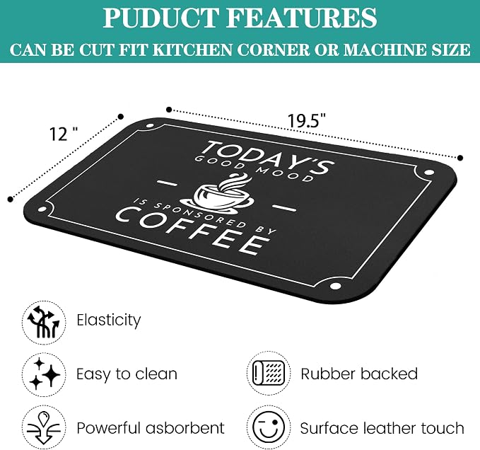Coffee Mat - Fashion Absorbent Waterproof Bar Mat - Protects Kitchen Counter - - Image 3
