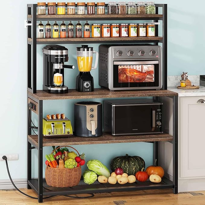 Denkee Large Bakers Rack with Power Outlets, 38 Inch Microwave Stand with by Denkee