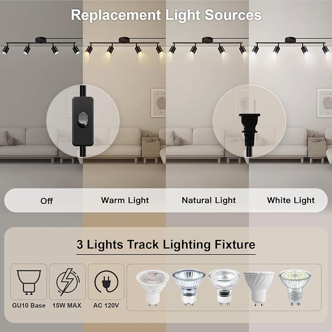 Plug in Track Lighting LED, Track Lighting Fixtures Ceiling, Plug in Wall Light - Image 3