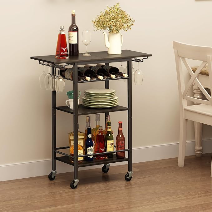 LAATOOREE Bar Cart 4 Tier, Home Serving Cart, Rolling Kitchen Shelf by LAATOOREE