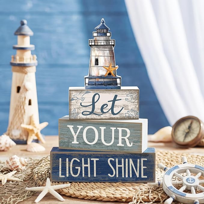 Lineshading 4 Pcs Beach Coastal Table Decor Wooden Lighthouse Decoration - Image 2