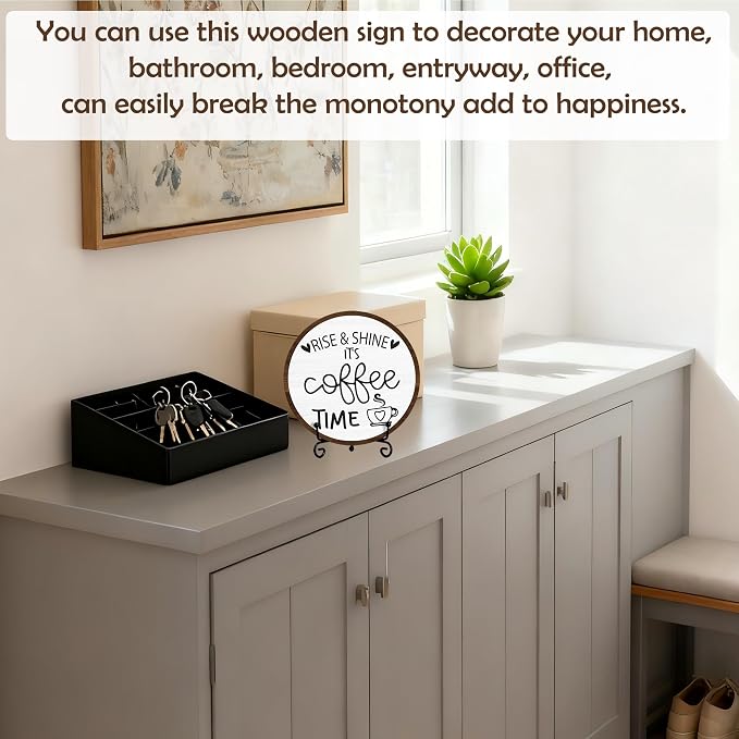 Coffee Desk Decor Sign, Farmhouse Wood Plaque, It Is Coffee Time Wood Sign - Image 3