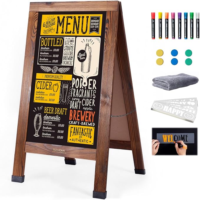 Wood Magnetic A-Frame Chalkboard Signs, Double-Sided Sidewalk Blackboard by TSJHOME