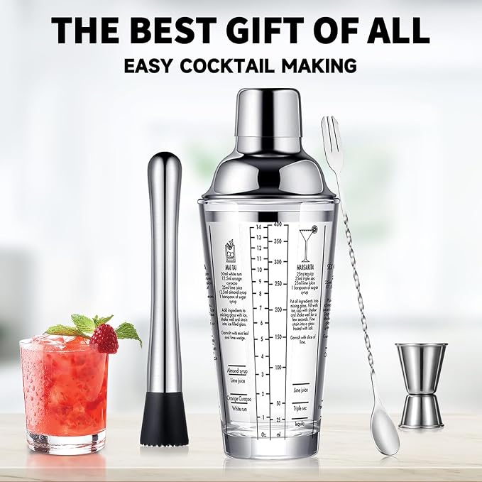 Glass Cocktail Shaker Stainless Steel Leak-Proof Lid Boston Shaker Martini - Image 5