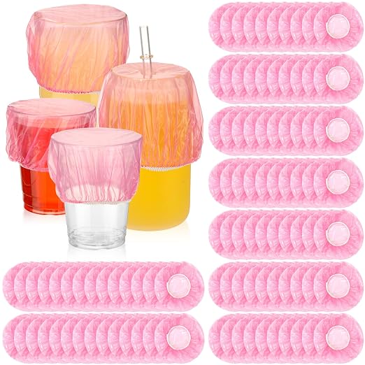 Baderke 100 Pcs Scrunchie Drink Covers Bulk Disposable Plastic Covers by Baderke