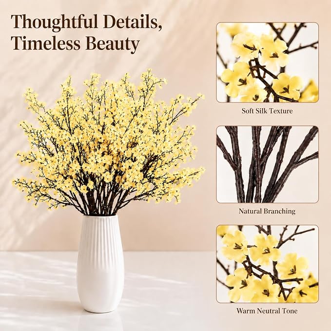 Mandy's 6 Bundles Artificial Light Yellow Baby’s Breath Flowers | 18.5 Inch - Image 2