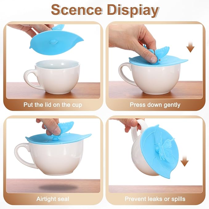 uxcell 4pcs Silicone Butterfly Cup Lids, 5 Inch, Microwave Safe - Image 4