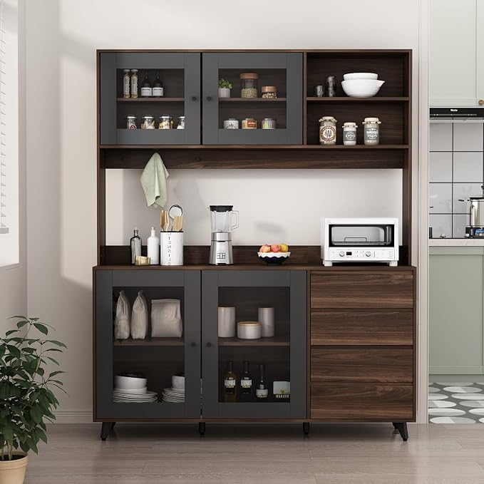 AGOTENI Large Kitchen Hutch Cabinet, Storage Cupboard Pantry - Image 3