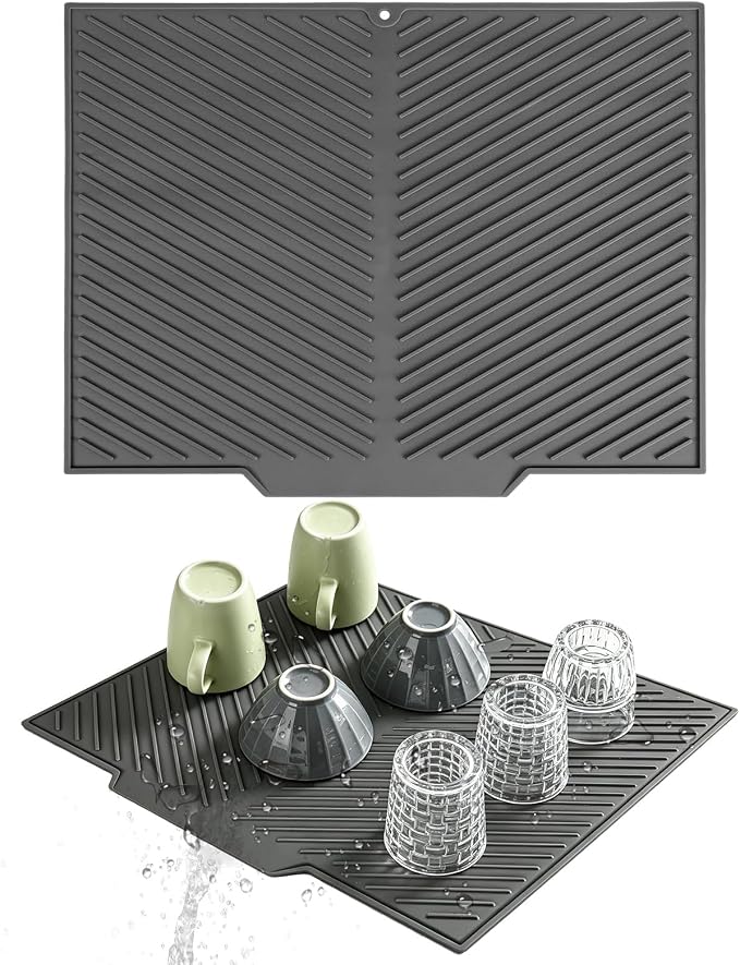 Silicone Dish Drying Mat with Drain Lip 17” x 13”, Heat-Resistant Sloped Sink by wonlex