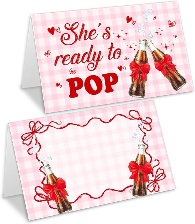 20 Pack "She's Ready to Pop" Place Cards, 4x5 Inch Pink Soda Theme Folded Table by Unknown