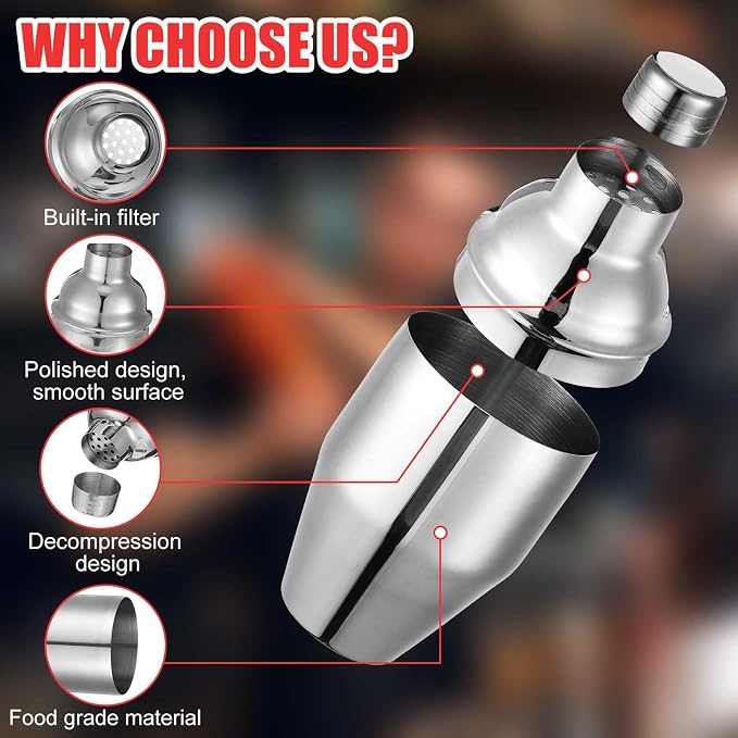 Nitial 12 Pcs Bar Cocktail Shaker Professional Stainless Steel Martini Drink - Image 2