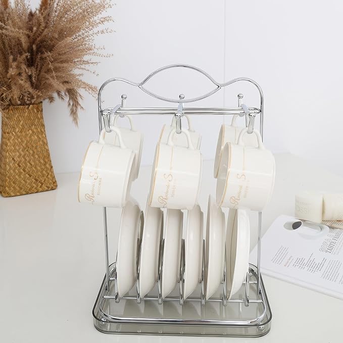 Silver Coffee Mug Holder Countertop, Metal Tea Coffee Cup and Saucer Holders - Image 3