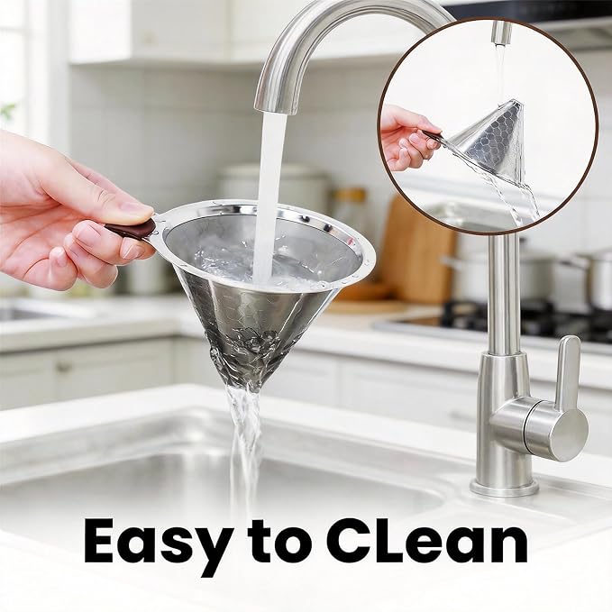 Vikuces®800 Mesh Reusable Pour Over Coffee Dripper, Metal Stainless Steel - Image 5