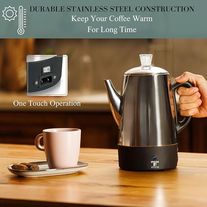 Moss & Stone Percolator Coffee Pot Electric 10 Cup, Stainless Steel Coffee - Image 8