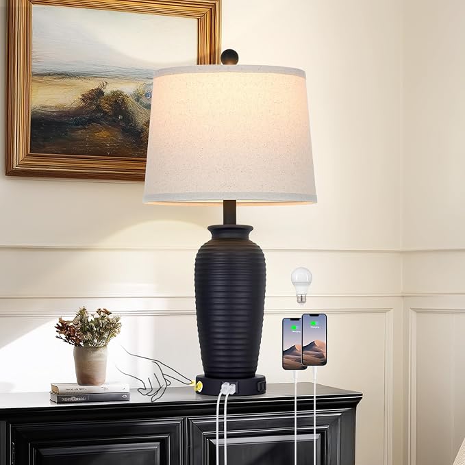 CINSARY 25" Retro Black Farmhouse Jar Table Lamps, 3 Way Touch Control Rustic by CINSARYLAMPSTYLE