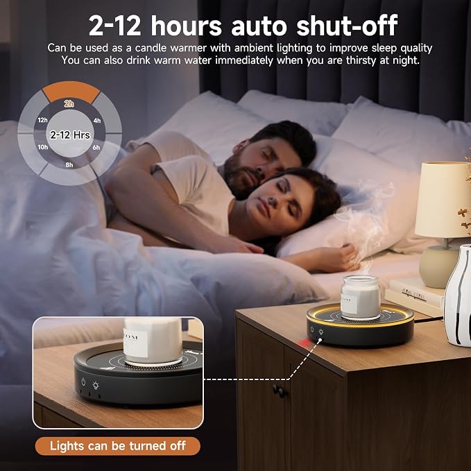 36W Mug Warmer, 3 Temperature Settings, Auto Shut Off, Max 176°F, Wood Grain - Image 3