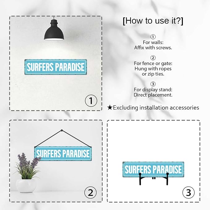 Surfers Paradise Light Blue Tin Sign Vintage Metal Sign Retro Wall Art Poster - Image 3